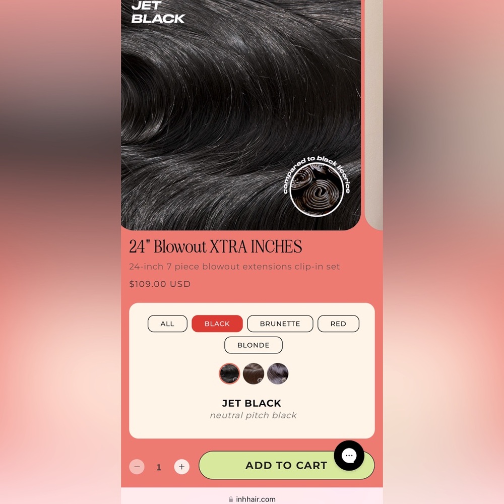 INH 24” Jet Black Blowout Clip In Extensions